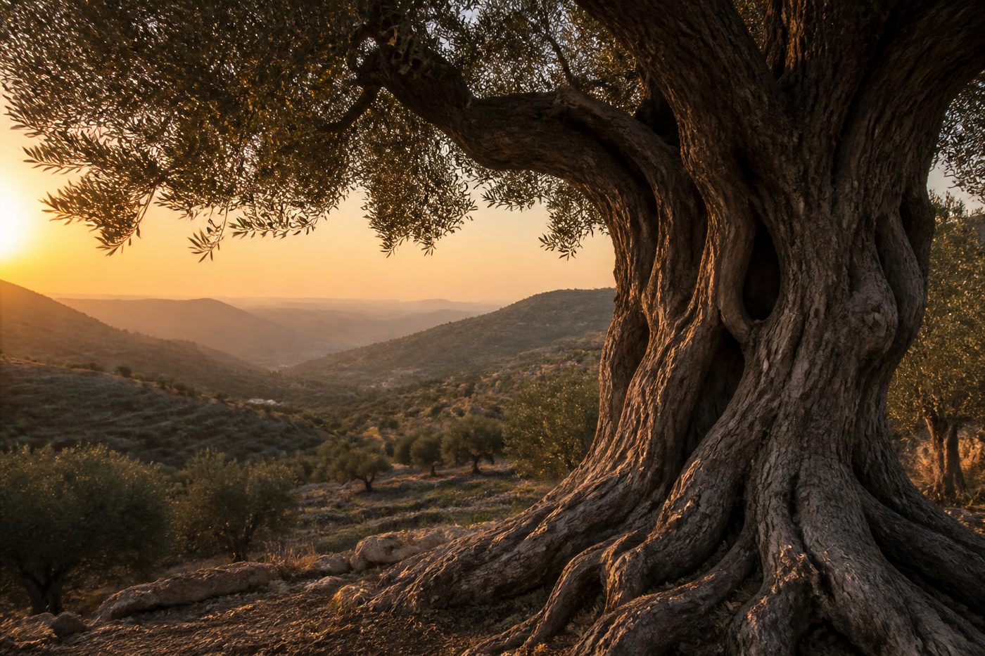Ancient olive on a terraced hillside