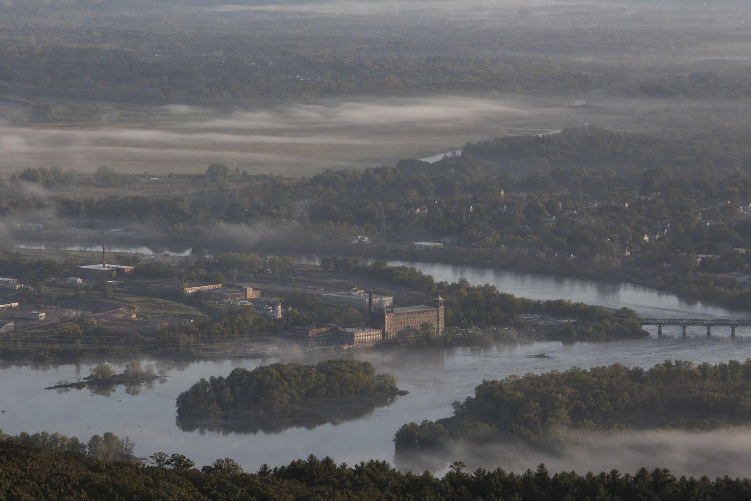Upstate New York river valley at dawn