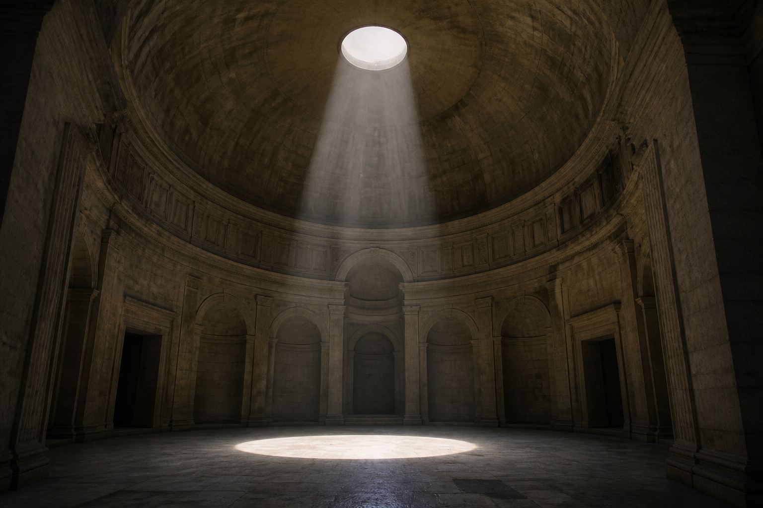 Oculus of light in a stone rotunda